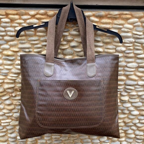 Mario Valentino Brown Signature Print Tote/Shoulder Bag PVC x Leather. VGUC! - Picture 2 of 15